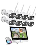 ZOSI 3MP Kit Camera de Surveillance WiFi sans Fil, 12,5” Moniteur NVR 8CH 2K 2TB, Alarme Sonore et Lumieuse, Vision Nocturne Couleur, Audio Bidirectionnel, Détection de Mouvement