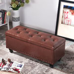 Pouf Banc de Rangement en Simili Cuir Grand Coffre Causeuse Canapé Marron