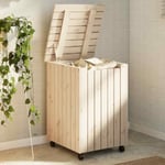 vidaXL Laundry Basket with Wheels RANA 45x45x64 cm Solid Wood Pine UK