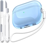 Coque Compatible avec Airpods Pro 2ème/1ère génération, Compatible avec Airpods Pro 2ème génération USB C, Coque Transparente Souple Antichoc avec Stylo de Nettoyage pour lanière,Bleu