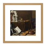 Pieter Claesz Vanitas Still Life With The Spinario 8X8 Inch Square Wooden Framed Wall Art Print Picture with Mount