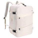 HOMIEE Sac à Dos de Voyage Extra Large, Sac à Dos Cabine Imperméable pour Ordinateur Portable, Sac a Dos Voyage Avion Antivol avec Port de Charge USB, Sac à Dos Bagage à Main, Blanc