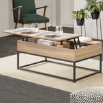 Table basse Idmarket detroit - Plateau relevable - Design industriel - Naturel