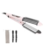 US Plug 2‑in‑1 Hair Straightener Flat Iron Hot Round Brush Hair Straightenin Ggm