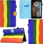 Coque Pour Fire Hd 10 Tablet, Pu Cuir Flip Smart Cover Housse Étui Case Portefeuille Supporter Avec Carte De Crédit Fentes Fermoir Magnétique - Arc En Ciel