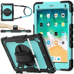 SEYMAC stock iPad 6th/5th Generation Case, iPad Air 2 Case/Pro 9.7 Case, Full Body Shockproof Case with 360 Rotating Hand Strap/Stand/Screen Protector/Pencil Holder, iPad 9.7 Inch Tough Case (Skyblue)