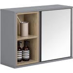 BZR149-DG Armoire Murale avec Miroir pour Salle de Bain, Placard de Rangement Suspendu, Meuble Haut Salle de Bain avec Porte et 2 Compartiments