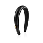 Balmain Paris - Black Leather Puffed Headband with Gold Plated Logo