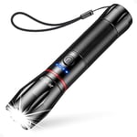 Blukar Lampe Torche LED Rechargeable,2000LM Lampe de Poche LED Ultra Puissante, Lampe Tactique en Aluminium, IPX6 Étanche, 5 Modes d'éclairage & Zoomable pour Camping/Randonnée/Urgence