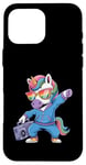 Coque pour iPhone 16 Pro Max Licorne dans les années 80 avec enregistreur cassette