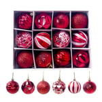 12pcs Christmas Balls Ornaments With Hanging Rope Party Decor Red
