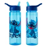 Disney Stitch Water Bottle Flip Up Straw 600ml – Official Merchandise by Polar Gear – Kids Reusable Non Spill - BPA Free - Recyclable Plastic - Ideal For School Nursery Sports Picnic , Blue