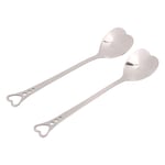 (Silver)2Pcs Heart Shaped Spoons Stainless Steel Ergonomic Handle Milkshake