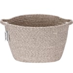 Sea Team Oval Cotton Rope Woven Storage Basket with Handles, Diaper Caddy, Nursery Nappies Organizer, Baby Shower Basket for Kid's Room, 14.2 x 9 x 11.4 Inches (Medium Size, Mottled Brown)