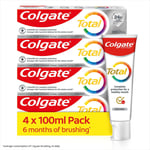 COLGATE Total Original Toothpaste (4 x 100 ml), 24 Hour Antibacterial Toothpa...