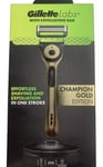 #GILLETTE LABS MEN'S CHAMPION GOLD EDITION RAZOR WITH EXFOLIATING BAR & STAND