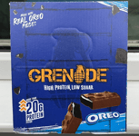 GRENADE HIGH PROTEIN LOW SUGAR OREO BARS 12X60G REAL BISCUIT PIECES BBE DEC 2024