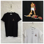 Actual Fact Muhammed Ali Knockout Boxing Embroidered Black & White Tee T-shirt