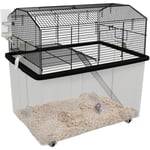 Pawhut - Cage rongeur hamster 2 étages - roulettes, plateforme, échelle, accessoires - pp transparent acier noir - Noir