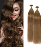 18" Rajout Cheveux Mèche Kératine 1g/Mèche - 6 Châtain Clair - Extension Cheveux Naturel Kératine Extension A Chaud Lisse 100 Mèches Pre-Bonded Nail U Tip