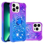 IMEIKONST iPhone 15 Pro Coque avec Ring Bague Béquille, Sables Mouvants Liquides Brillants Très Mince Transparente Silicone Antichoc TPU Bumper Housse pour iPhone 15 Pro. Purple Blue JBZ