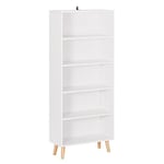 WOLTU Bibliothèque Ouverte Meuble de Rangement Étagère à Livres pour Salon, Bureau, Étagère de Rangement avec Pieds en Bois et 5 Compartiments, Blanc 60x24x144cm SK022ws