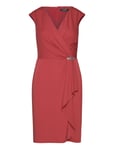 Jersey Cap-Sleeve Cocktail Dress Kort Klänning Red Lauren Ralph Lauren