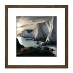 Winter Coastal Landscape White Cliffs at Dawn Modern Oil Painting Square Wooden Framed Wall Art Print Picture 8X8 Inch