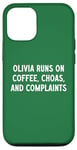 Coque pour iPhone 12/12 Pro Olivia court sur le café, le chaos et les plaintes