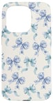 Coque pour iPhone 15 Pro Charmant ruban en toile bleue et blanche avec nœuds en forme de fleur