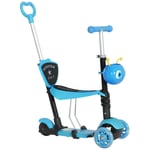 HOMCOM 5-in-1 Kids Baby Toddler Kick Scooter Removable Seat Adjustable Blue