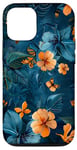 Coque pour iPhone 12/12 Pro Motif floral abstrait bleu avec abeilles tropicales vintage