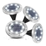 4PCS Lampe Solaire Extérieur Jardin, Spot Solaire Extérieur Encastrables 8 LEDs au Sol Éclairage 6000K Blanc Froid Étanche