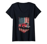 Womens Fire Truck American Flag Rug V-Neck T-Shirt