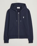 AMI Off White Heart Logo Full Zip Hoodie Night Blue