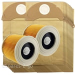 2 Cartridge Filters + 20 Bags fits Karcher Wet & Dry A2204 A2234PT A2534 Vacuum