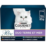 GOURMET PERLE | DUO MER ET VIANDES | Adulte Chat | En Sauce | Lot de 6 (12 x 85g) Sachet fraicheur