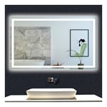 OCEAN Miroir de salle de bain 100x60cm anti-buée miroir mural avec éclairage LED modèle Carré