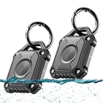 2 PACK Airtag Holder, IP68 Waterproof Apple Air Tag Keyring,Hard TPU Airtags case, 360° Full Protection, Air Tag. Holder with Key Ring For Apple Airtag gps tracker devices .(Black 2 pack)