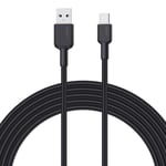 Aukey Nylon flettet USB-A til USB-C kabel, Q.C 3.0, 1.8m - Sort