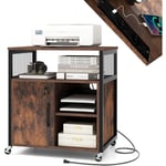 Costway - Caisson Bureau avec Station de Charge, Petit Meuble de Rangement à Roulette, Armoire Verrouillable, Etagères Réglables, 2 Prises,1 USB,1