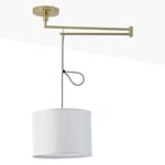 B·LED BARCELONA LED BarcelonaLED Plafonnier Articulé Moderne et élégant avec Bras Pivotant Extensible Doré et Abat-jour en Tissu Blanc avec Douille E27 pour Salon Salle à Manger