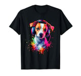 Artistic Colorful Jack Russell Terrier Headphones Dog Jacky T-Shirt