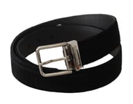 DOLCE & GABBANA Belt Black Velvet Silver Logo Engraved Metal Buckle s. 90cm/3