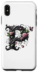 Coque pour iPhone XS Max Letter P Initial Floral Monogram Rose Pink Flower Butterfly