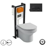 Pack WC suspendu sans bride  JACOB DELAFON Elite + bâti-support + plaque Noir brillant/Noir mat + accessoires