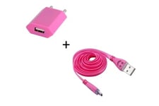 Shot Case Accessoires pour téléphone mobile Pack chargeur huawei p smart smartphone micro usb (cable smiley led + prise secteur usb) android connecteur (rose bonbon)