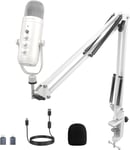 ZealSound USB Microphone Kit, k66 Pearly White Podcast mic for iPhone, PC, with