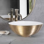 Rea Vasque à poser STELLA Gold Brush/White, Pour Salle De Bain, 355x355x135 mm, En Céramique, Idéale Comme Lavabo Ou Lave-Main Pour WC, Design Unique (or/blanc)