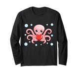 Octopus With Heart Balloons Valentines Day Octopus Long Sleeve T-Shirt